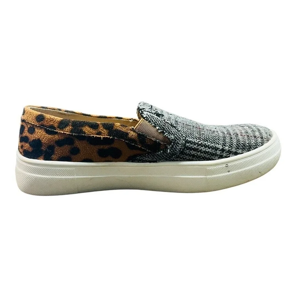 Mata Slip On Sneakers Womens 7.5 Plaid Leopard Print Mixed Media Low Top‎ Shoes
